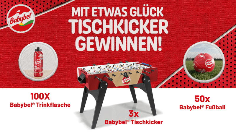 Babybel Gewinnspiel – Gewinne Tischkicker, Fußbälle und Trinkflaschen
