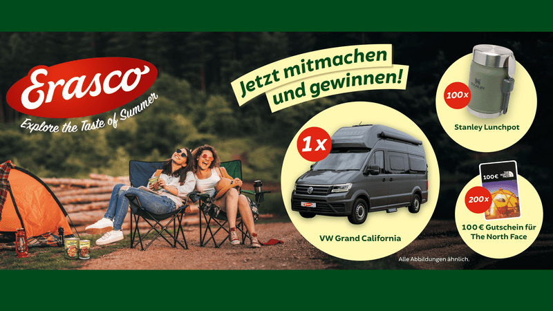 Erasco Gewinnspiel – Gewinne einen VW Grand California 600, Stanley Lunchpots und The North Face Gutscheine