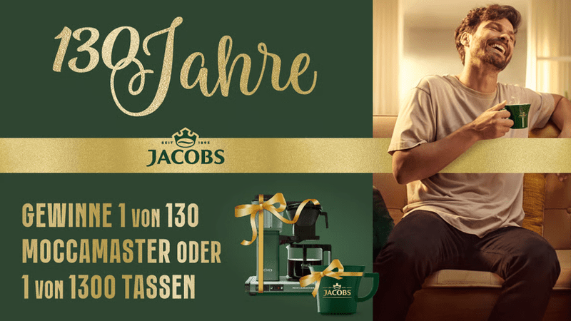 Jacobs Gewinnspiel: 130 Jahre – Tassen & Mocca Master Kaffee Maschinen gewinnen