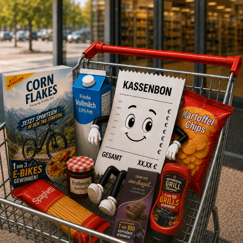 Aktionsprodukte für ein Kassenbon-Gewinnspiel kaufen